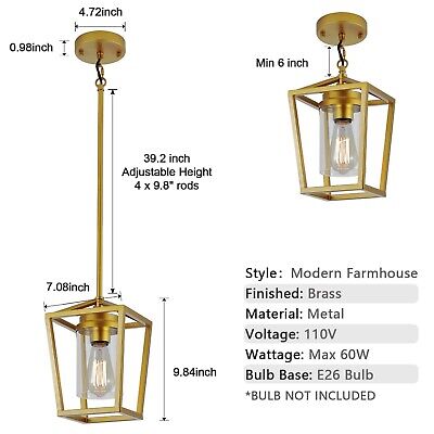 SGLfarmty 1-Light Gold Pendant Light, Farmhouse Cage Pendant Lighting Fixture...