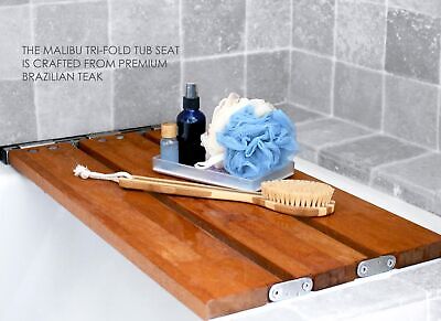 29 inch Malibu Removable Tri-Fold Bathtub Bench Seat, Teak Wood