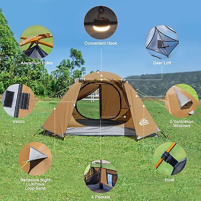 2-3 Person Tent Backpacking Tent, Waterproof Windproof 4 Season Tent for Camp...