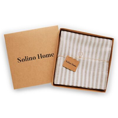 Solino Home Stripe Linen Curtain 96 Inches Long &#8211; Natural and White Light