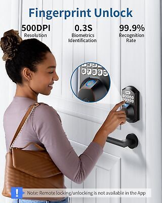 TEEHO TE002W Fingerprint Door Lock: Keyless Entry Smart Deadbolt Lock for Fro...