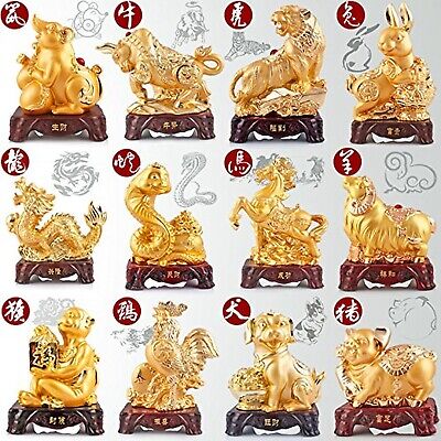 Large Size Chinese Zodiac Dragon Golden Resin Collectible Figurines Table Dec...