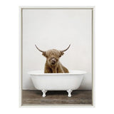 Kate and Laurel Sylvie Highland Cow in Tub Color Framed Canvas Wall Art by Am...