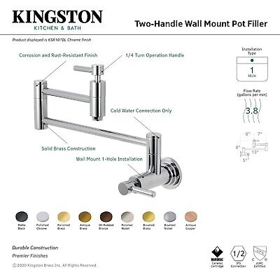 Kingston Brass KS8101DL Concord Pot Filler, 13" Length, Polished Chrome