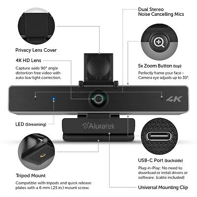 Aluratek HD 1080P Video Webcam for PC, MAC, Desktop & Laptop, Video Call, Con...