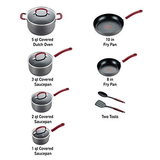 T-fal Ultimate Hard Anodized Nonstick Cookware Set 12 Piece 12-Piece, Red