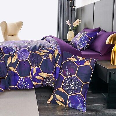 ZRNBAST 7 PC Hexagon Purple Queen Bed in A Bag Women Men Honeycomb Geometric ...