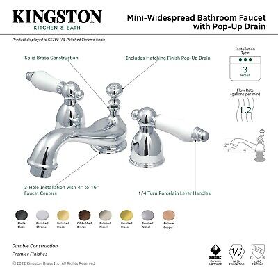 Kingston Brass KS3955PL Restoration Mini Widespread Lavatory Faucet with Porc...