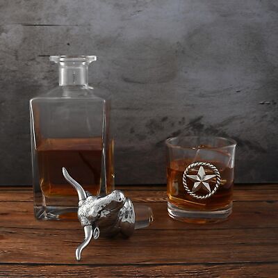 Arthur Court Longhorn Liquor Decanter Set with Pair of Longhorn Whiskey Rock ...