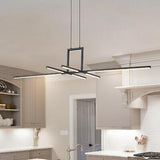 Black LED Liner Chandelier 47in Modern Linear Pendant Light 6-Lights Kitchen ...