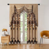 ELKCA Luxury Coffee Chenille Curtain with Embroidered Pattern for Living Room...