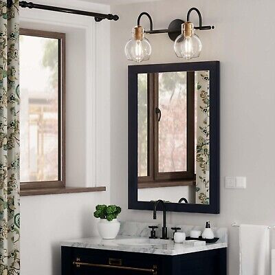 2 Light Bathroom Vanity Light, Black and Red Copper Bathroom Light Fixtures O...