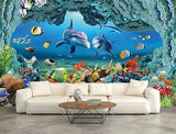 Bormia Wall Mural Underwater Wallpaper 3D Dolphin Large Photo Wallpaper for L...