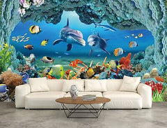 Bormia Wall Mural Underwater Wallpaper 3D Dolphin Large Photo Wallpaper for L...