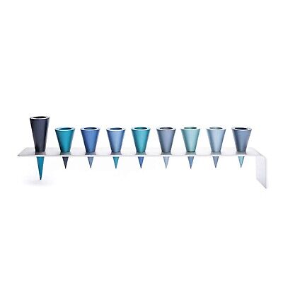 Yair Emanuel Anodized Aluminum Hanukkah Menorah with Blue & Turquoise Cones