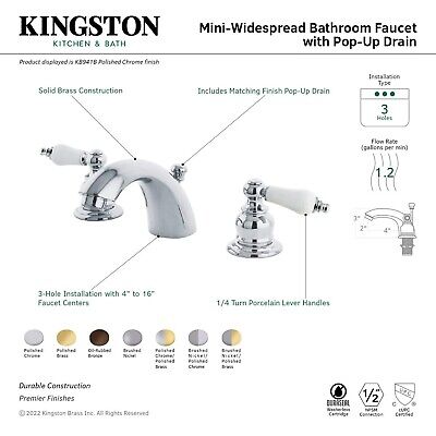 Kingston Brass KB948B Victorian Mini Spread Lavatory Faucet, Brushed Nickel, ...