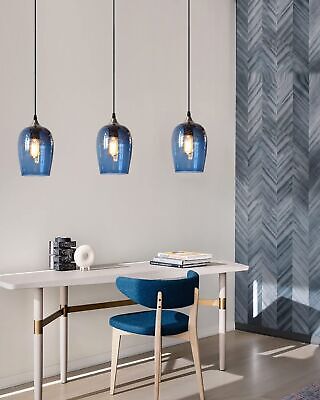 ARIAMOTION Glass Pendant Lights Kitchen Island Blue Modern Light Fixtures Cei...