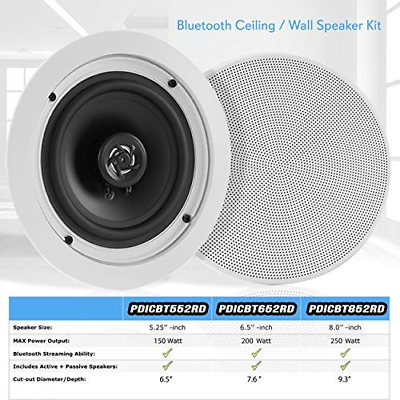 Pyle 5.25” Pair Bluetooth Flush Mount In-wall In-ceiling 5.25 in/150W, White