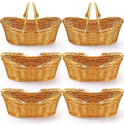 6 Pcs Wicker Picnic Basket with Handle, Hand Woven Harvest Basket Bulk, Wicke...