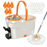 MASTERTOP Spin Mop and Bucket with Wringer Set, Floor Cleaning Orange-a