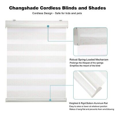 Changshade Cordless Zebra Roller Shade with Valance, Double Layered Window Bl...