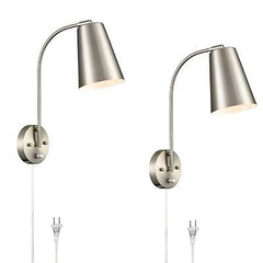 DANSEER Modern Plug in Wall Sconce with Cord Set of 2 Brushed Nickel Wall Light