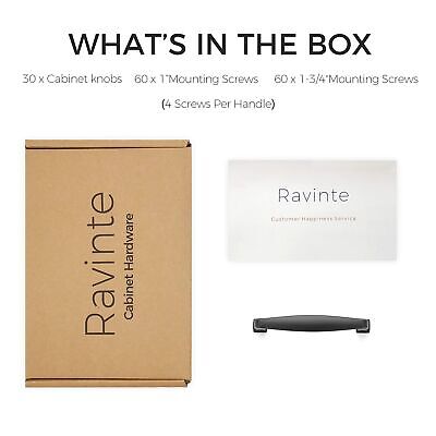 Ravinte 30 Pack Solid 3-3/4 Inch Kitchen Cabinet Handles Matte Black Cabinet ...