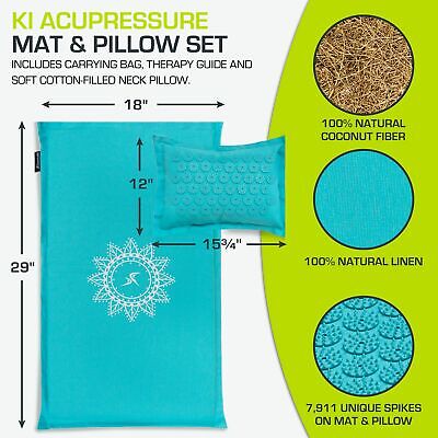 ProsourceFit Ki Acupressure Mat and Pillow Set with 100% Natural Linen for Ba...