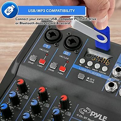 Pyle Professional Audio Mixer Sound Board Console System Interface 4 Black