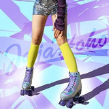 JajaHoho Roller Skates for Women, Holographic High Top PU Leather Rollerskate...