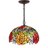 WERFACTORY Tiffany Pendant Light Fixture Red Yellow Rose Stained Glass Hangin...