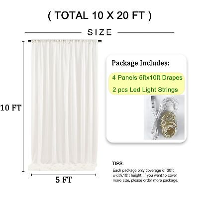 20ftx10ft Ivory Tulle Backdrop Curtain with Lights, 4 Panels 5x10ft Sheer Wri...