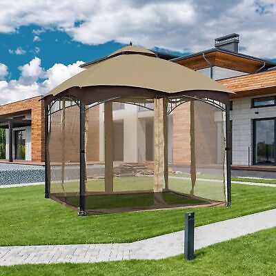 10'x12' Gazebo Replacement Mosquito Netting 4-Panel Patio Screen Walls with Z...