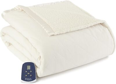 Thermee Micro Flannel Full-Size Heated Electric Blanket with Sherpa, Machine ...