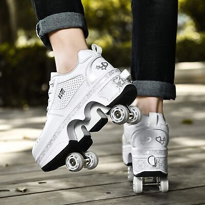 2-in-1 Roller Skates & Sneakers Unisex Retractable Wheels Outdoor Fun & Fitne...