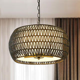 19.5" Farmhouse Chandelier for Dining Room,5-Lights Rattan Large Pendant Ligh...