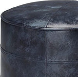 SIMPLIHOME Connor Boho Round Pouf in Distressed 18 inch, Navy Blue