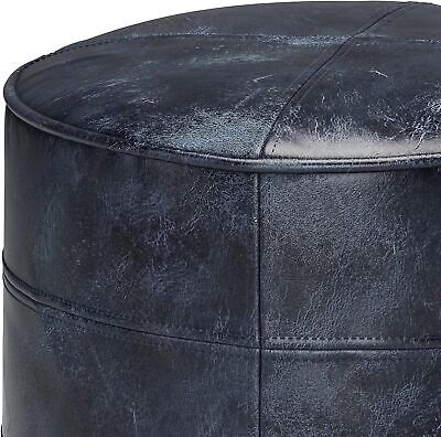 SIMPLIHOME Connor Boho Round Pouf in Distressed 18 inch, Navy Blue