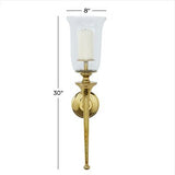 Deco 79 Aluminum Metal Single Candle Wall Sconce, 8" x 8" x 30", Gold