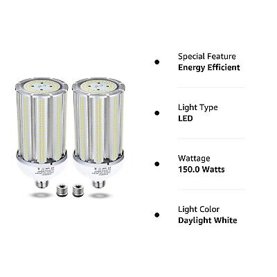 2 Pack 150W LED Corn Light Bulb, Super Bright 150Watt LED Corn Bulbs, E26 Bas...