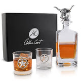 Arthur Court Longhorn Liquor Decanter Set with Pair of Longhorn Whiskey Rock ...