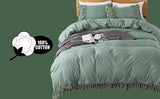 Tassels Style Sage Green Duvet Cover Set Twin Size (1 Duvet Cover + 2 Pillowc...