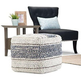 SIMPLIHOME Grady Square Pouf, Footstool, Upholstered in Blue, Natural