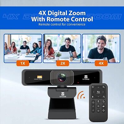 4K Zoomable Webcam with Upgraded Remote Control, 8MP Sony Sensor Webcam with ...