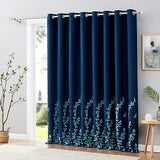 Melodieux Flower Embroidery Linen Wide Blackout Curtains for Patio Door Livin...