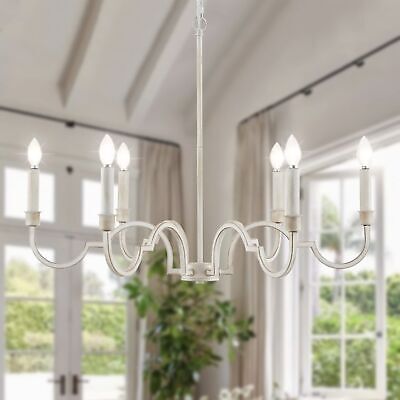 Distressed Farmhouse Chandelier, Distressed White Chandelier, Adjustable Heig...