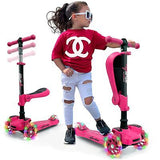 Hurtle 3-Wheeled Scooter for Kids - Wheel LED Lights, Adjustable Lean-to-Stee...