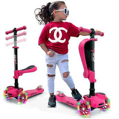 Hurtle 3-Wheeled Scooter for Kids - Wheel LED Lights, Adjustable Lean-to-Stee...