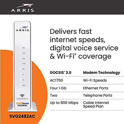 ARRIS SURFboard SVG2482AC DOCSIS 3.0 Cable Max Download Speed: 1 Gbps, white