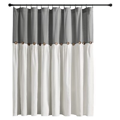 Lush Decor Linen Button Window Curtain Panel, Single, 100" W x 84" L, Dark Gr...